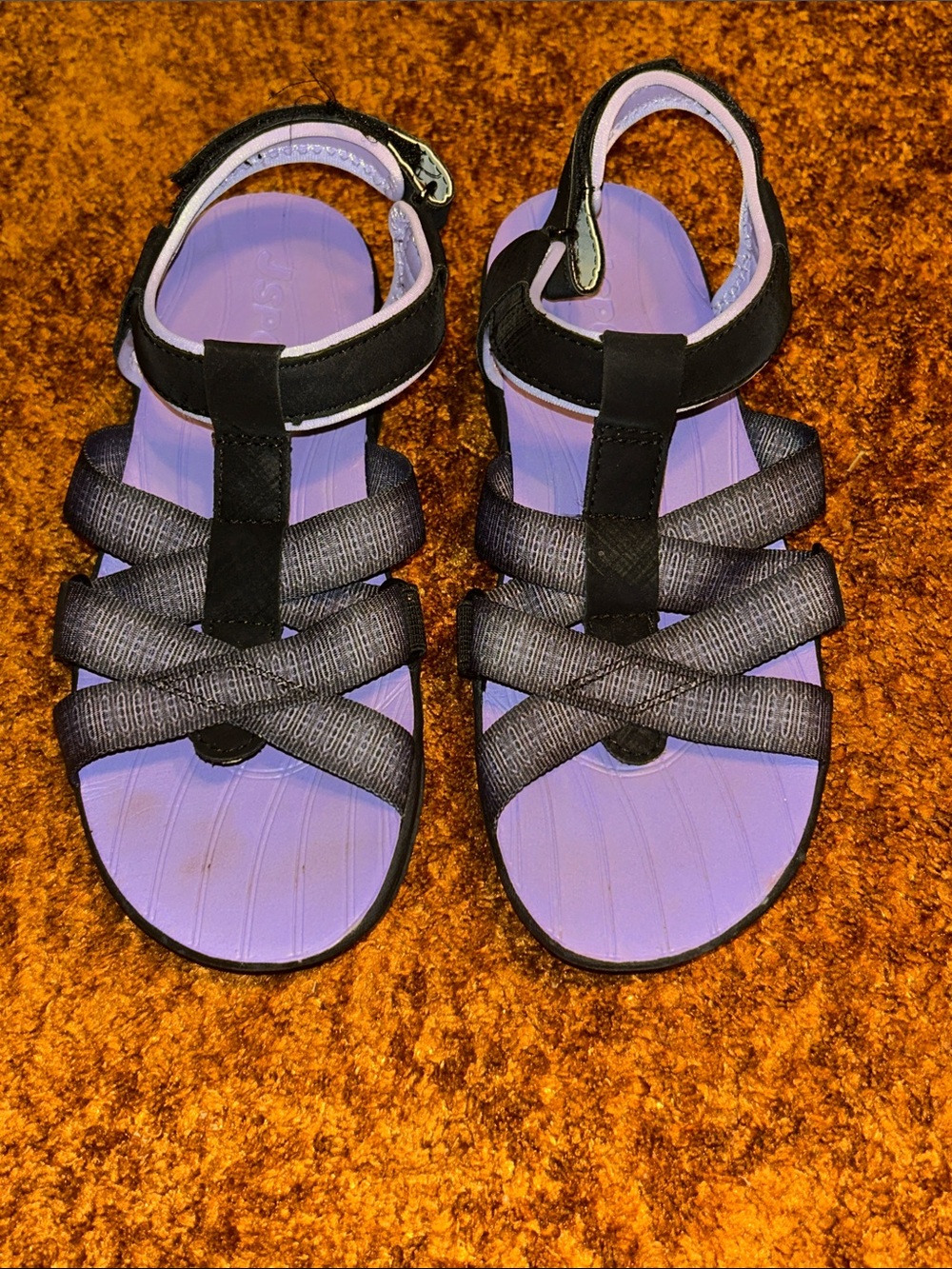 Adjustable Kids Lavender Footbed Sandals with Black Straps
